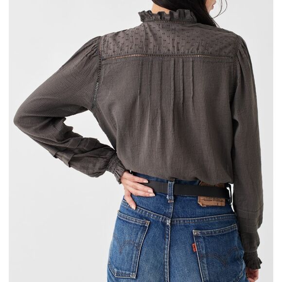 FAHERTY WTC0001 Women's Sz S Faded Black Willa Button Front Peasant Blouse - Picture 15 of 16